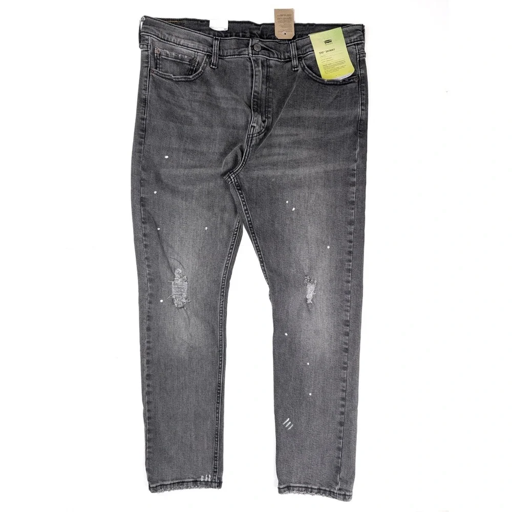 Levi's 510 Skinny‎ Fit Gray Distressed Paint Accent Jeans Men's Size 38x30 NWT